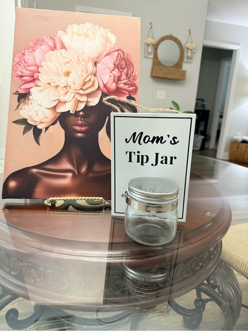 Mom's Tip Jar - White and Silver Decorative Jar Sign